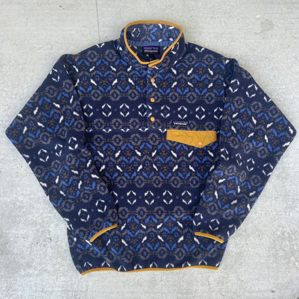 Patagonia Synchilla Fleece Pullover Mens Small Blue Geometric Snap-T Aztec Print